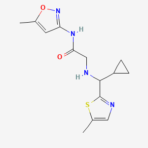 molecular formula C14H18N4O2S B7654112 2-[[cyclopropyl-(5-methyl-1,3-thiazol-2-yl)methyl]amino]-N-(5-methyl-1,2-oxazol-3-yl)acetamide 