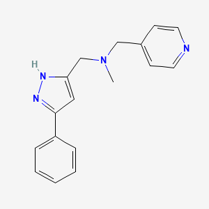 molecular formula C17H18N4 B7654123 N-methyl-N-[(3-phenyl-1H-pyrazol-5-yl)methyl]-1-pyridin-4-ylmethanamine 