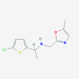 molecular formula C11H13ClN2OS B7654175 1-(5-chlorothiophen-2-yl)-N-[(5-methyl-1,3-oxazol-2-yl)methyl]ethanamine 