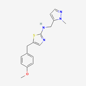 molecular formula C16H18N4OS B7654280 5-[(4-methoxyphenyl)methyl]-N-[(2-methylpyrazol-3-yl)methyl]-1,3-thiazol-2-amine 