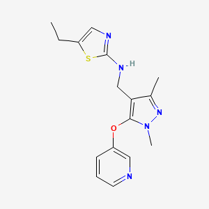 molecular formula C16H19N5OS B7654332 N-[(1,3-dimethyl-5-pyridin-3-yloxypyrazol-4-yl)methyl]-5-ethyl-1,3-thiazol-2-amine 