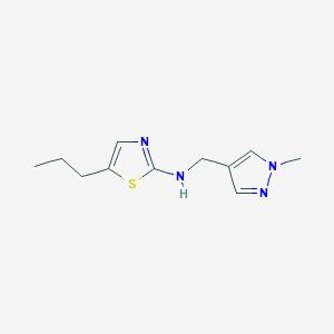 molecular formula C11H16N4S B7654390 N-[(1-methylpyrazol-4-yl)methyl]-5-propyl-1,3-thiazol-2-amine 