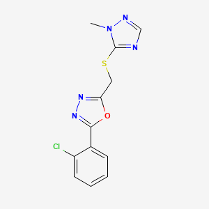 molecular formula C12H10ClN5OS B7654395 2-(2-Chlorophenyl)-5-[(2-methyl-1,2,4-triazol-3-yl)sulfanylmethyl]-1,3,4-oxadiazole 