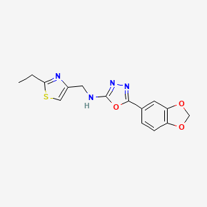 molecular formula C15H14N4O3S B7654441 5-(1,3-benzodioxol-5-yl)-N-[(2-ethyl-1,3-thiazol-4-yl)methyl]-1,3,4-oxadiazol-2-amine 