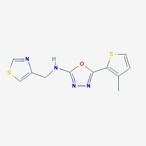 molecular formula C11H10N4OS2 B7654500 5-(3-methylthiophen-2-yl)-N-(1,3-thiazol-4-ylmethyl)-1,3,4-oxadiazol-2-amine 