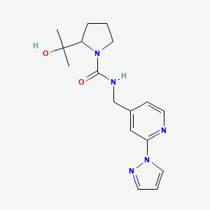 molecular formula C17H23N5O2 B7654590 2-(2-hydroxypropan-2-yl)-N-[(2-pyrazol-1-ylpyridin-4-yl)methyl]pyrrolidine-1-carboxamide 