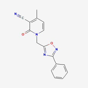 molecular formula C16H12N4O2 B7654642 4-Methyl-2-oxo-1-[(3-phenyl-1,2,4-oxadiazol-5-yl)methyl]pyridine-3-carbonitrile 