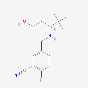 molecular formula C15H21FN2O B7654866 2-Fluoro-5-[[(1-hydroxy-4,4-dimethylpentan-3-yl)amino]methyl]benzonitrile 