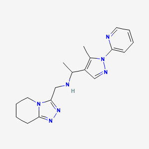 molecular formula C18H23N7 B7654906 1-(5-methyl-1-pyridin-2-ylpyrazol-4-yl)-N-(5,6,7,8-tetrahydro-[1,2,4]triazolo[4,3-a]pyridin-3-ylmethyl)ethanamine 