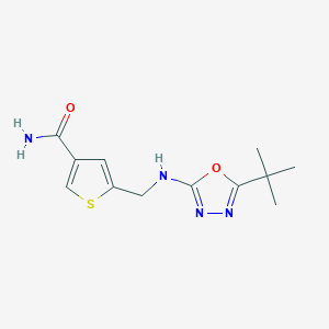 molecular formula C12H16N4O2S B7654945 5-[[(5-Tert-butyl-1,3,4-oxadiazol-2-yl)amino]methyl]thiophene-3-carboxamide 