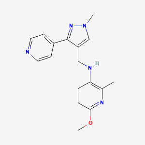 molecular formula C17H19N5O B7654973 6-methoxy-2-methyl-N-[(1-methyl-3-pyridin-4-ylpyrazol-4-yl)methyl]pyridin-3-amine 