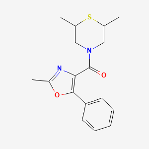 molecular formula C17H20N2O2S B7655016 (2,6-Dimethylthiomorpholin-4-yl)-(2-methyl-5-phenyl-1,3-oxazol-4-yl)methanone 