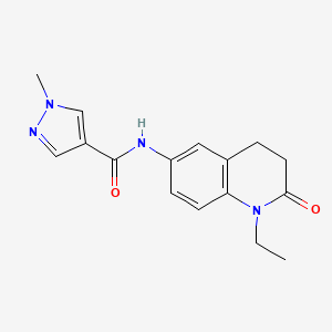 molecular formula C16H18N4O2 B7655095 N-(1-ethyl-2-oxo-3,4-dihydroquinolin-6-yl)-1-methylpyrazole-4-carboxamide 