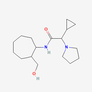 molecular formula C17H30N2O2 B7655258 2-cyclopropyl-N-[2-(hydroxymethyl)cycloheptyl]-2-pyrrolidin-1-ylacetamide 