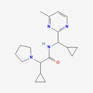 molecular formula C18H26N4O B7655291 2-cyclopropyl-N-[cyclopropyl-(4-methylpyrimidin-2-yl)methyl]-2-pyrrolidin-1-ylacetamide 