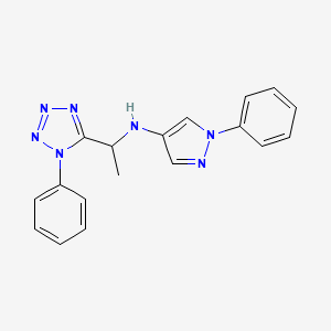 molecular formula C18H17N7 B7655529 1-phenyl-N-[1-(1-phenyltetrazol-5-yl)ethyl]pyrazol-4-amine 