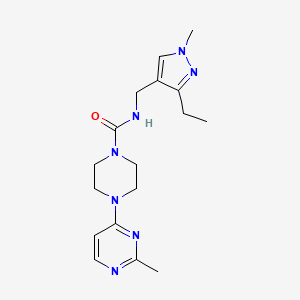 molecular formula C17H25N7O B7655536 N-[(3-ethyl-1-methylpyrazol-4-yl)methyl]-4-(2-methylpyrimidin-4-yl)piperazine-1-carboxamide 