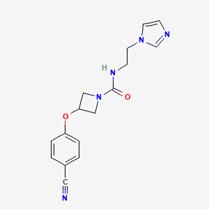 molecular formula C16H17N5O2 B7655710 3-(4-cyanophenoxy)-N-(2-imidazol-1-ylethyl)azetidine-1-carboxamide 