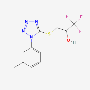 molecular formula C11H11F3N4OS B7655723 1,1,1-Trifluoro-3-[1-(3-methylphenyl)tetrazol-5-yl]sulfanylpropan-2-ol 