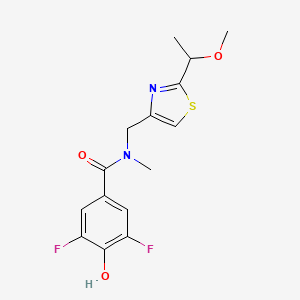 molecular formula C15H16F2N2O3S B7655743 3,5-difluoro-4-hydroxy-N-[[2-(1-methoxyethyl)-1,3-thiazol-4-yl]methyl]-N-methylbenzamide 