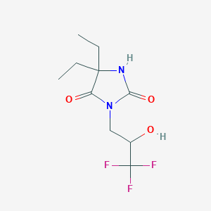 molecular formula C10H15F3N2O3 B7655827 5,5-Diethyl-3-(3,3,3-trifluoro-2-hydroxypropyl)imidazolidine-2,4-dione 