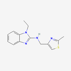 molecular formula C14H16N4S B7655953 1-ethyl-N-[(2-methyl-1,3-thiazol-4-yl)methyl]benzimidazol-2-amine 