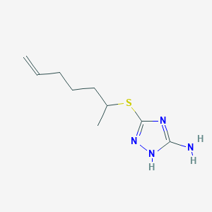 molecular formula C9H16N4S B7656056 3-hept-6-en-2-ylsulfanyl-1H-1,2,4-triazol-5-amine 