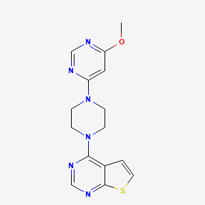 molecular formula C15H16N6OS B7656144 4-[4-(6-Methoxypyrimidin-4-yl)piperazin-1-yl]thieno[2,3-d]pyrimidine 