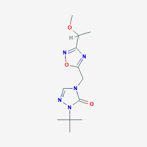 molecular formula C12H19N5O3 B7656157 2-Tert-butyl-4-[[3-(1-methoxyethyl)-1,2,4-oxadiazol-5-yl]methyl]-1,2,4-triazol-3-one 