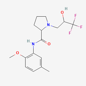 molecular formula C16H21F3N2O3 B7656331 N-(2-methoxy-5-methylphenyl)-1-(3,3,3-trifluoro-2-hydroxypropyl)pyrrolidine-2-carboxamide 