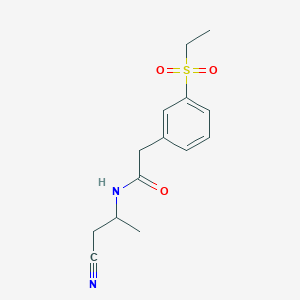 molecular formula C14H18N2O3S B7656379 N-(1-cyanopropan-2-yl)-2-(3-ethylsulfonylphenyl)acetamide 