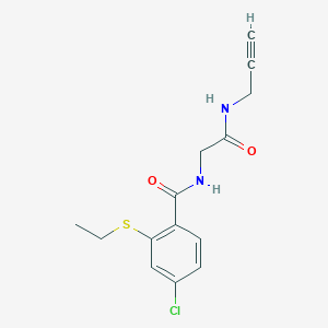 molecular formula C14H15ClN2O2S B7656396 4-chloro-2-ethylsulfanyl-N-[2-oxo-2-(prop-2-ynylamino)ethyl]benzamide 