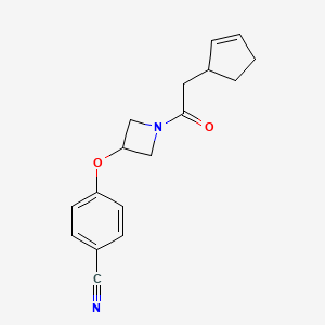 molecular formula C17H18N2O2 B7656642 4-[1-(2-Cyclopent-2-en-1-ylacetyl)azetidin-3-yl]oxybenzonitrile 