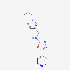 molecular formula C15H18N6O B7656786 N-[[1-(2-methylpropyl)pyrazol-4-yl]methyl]-5-pyridin-4-yl-1,3,4-oxadiazol-2-amine 