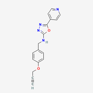 molecular formula C17H14N4O2 B7656876 N-[(4-prop-2-ynoxyphenyl)methyl]-5-pyridin-4-yl-1,3,4-oxadiazol-2-amine 