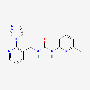 molecular formula C17H18N6O B7657328 1-(4,6-Dimethylpyridin-2-yl)-3-[(2-imidazol-1-ylpyridin-3-yl)methyl]urea 