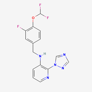 molecular formula C15H12F3N5O B7657664 N-[[4-(difluoromethoxy)-3-fluorophenyl]methyl]-2-(1,2,4-triazol-1-yl)pyridin-3-amine 