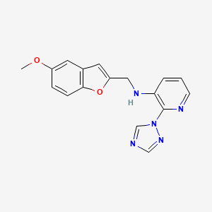 molecular formula C17H15N5O2 B7657707 N-[(5-methoxy-1-benzofuran-2-yl)methyl]-2-(1,2,4-triazol-1-yl)pyridin-3-amine 