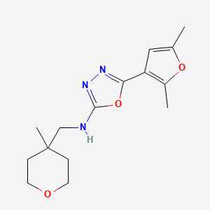 molecular formula C15H21N3O3 B7657712 5-(2,5-dimethylfuran-3-yl)-N-[(4-methyloxan-4-yl)methyl]-1,3,4-oxadiazol-2-amine 