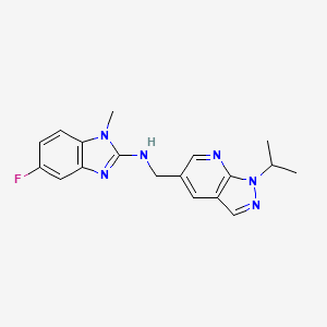 molecular formula C18H19FN6 B7657777 5-fluoro-1-methyl-N-[(1-propan-2-ylpyrazolo[3,4-b]pyridin-5-yl)methyl]benzimidazol-2-amine 