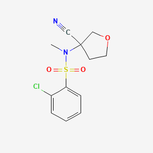 molecular formula C12H13ClN2O3S B7657897 2-chloro-N-(3-cyanooxolan-3-yl)-N-methylbenzenesulfonamide 