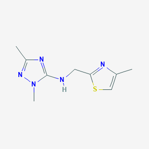 molecular formula C9H13N5S B7658287 2,5-dimethyl-N-[(4-methyl-1,3-thiazol-2-yl)methyl]-1,2,4-triazol-3-amine 