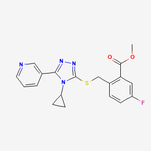 molecular formula C19H17FN4O2S B7658368 Methyl 2-[(4-cyclopropyl-5-pyridin-3-yl-1,2,4-triazol-3-yl)sulfanylmethyl]-5-fluorobenzoate 