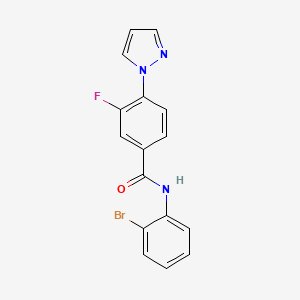 molecular formula C16H11BrFN3O B7658532 N-(2-bromophenyl)-3-fluoro-4-pyrazol-1-ylbenzamide 