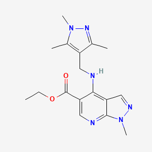 molecular formula C17H22N6O2 B7658600 Ethyl 1-methyl-4-[(1,3,5-trimethylpyrazol-4-yl)methylamino]pyrazolo[3,4-b]pyridine-5-carboxylate 