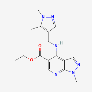 molecular formula C16H20N6O2 B7658613 Ethyl 4-[(1,5-dimethylpyrazol-4-yl)methylamino]-1-methylpyrazolo[3,4-b]pyridine-5-carboxylate 