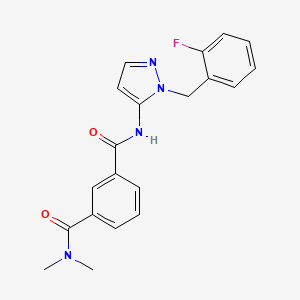 molecular formula C20H19FN4O2 B7658625 1-N-[2-[(2-fluorophenyl)methyl]pyrazol-3-yl]-3-N,3-N-dimethylbenzene-1,3-dicarboxamide 