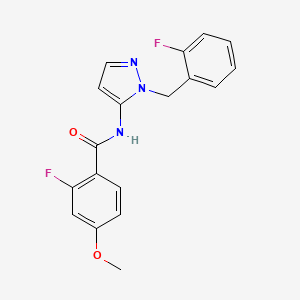 2-fluoro-N-[2-[(2-fluorophenyl)methyl]pyrazol-3-yl]-4-methoxybenzamide