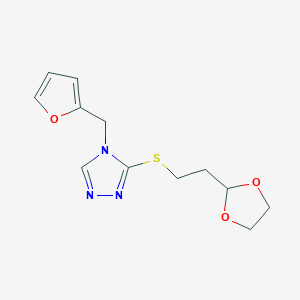 molecular formula C12H15N3O3S B7658667 3-[2-(1,3-Dioxolan-2-yl)ethylsulfanyl]-4-(furan-2-ylmethyl)-1,2,4-triazole 