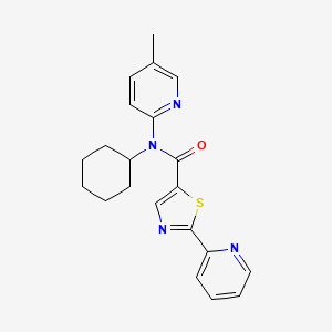 molecular formula C21H22N4OS B7658775 N-cyclohexyl-N-(5-methylpyridin-2-yl)-2-pyridin-2-yl-1,3-thiazole-5-carboxamide 